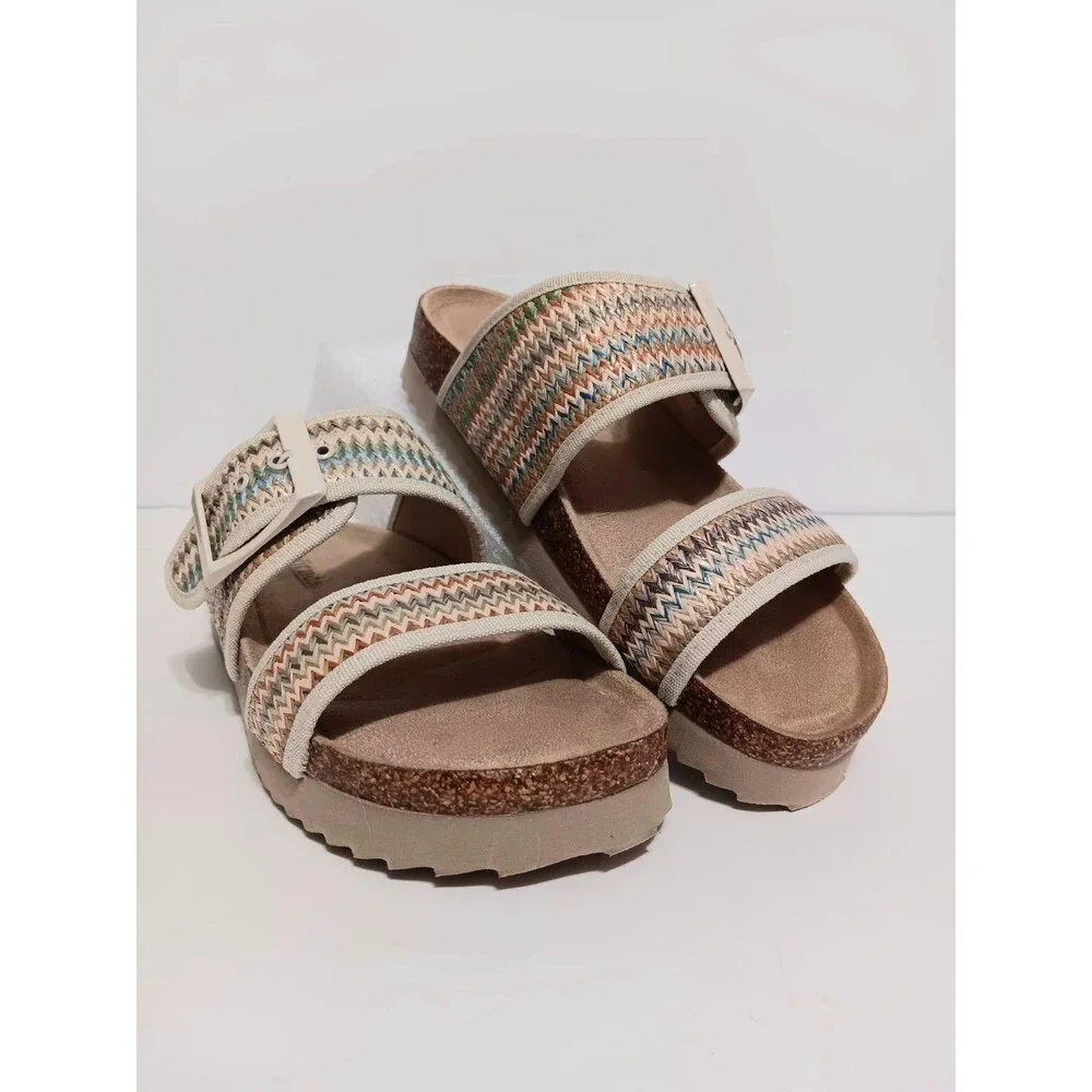 Bjorndal Anne Marie Woven Footbed Sandals Multicolored Strap Corked Sole Sz 7M